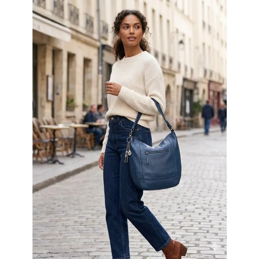 The Sak Sequoia Leather Hobo Bag Indigo/ Navy New Slouchy Pebbled Charm Boho